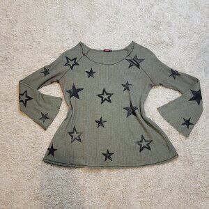 T-Party Star Print Army Green & Black Grunge Punk Skater Lightweight Sweatshirt